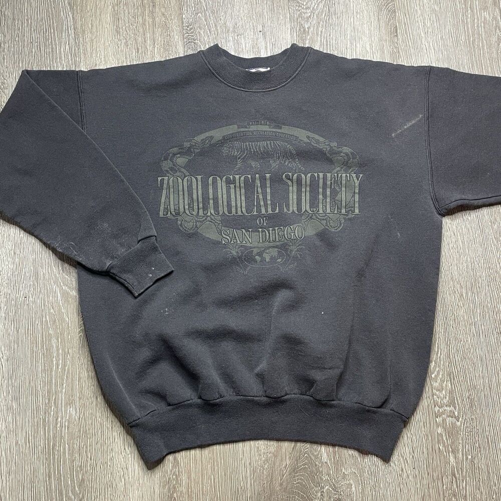 Vintage Zoological Society Sweatshirt Men Large Black San Diego Nature Wildlife